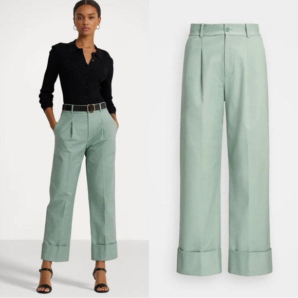 Ralph Lauren Pants - Lauren Ralph Lauren Sage Green Stretch Cotton Wide Leg High Rise Pants 6 Crop